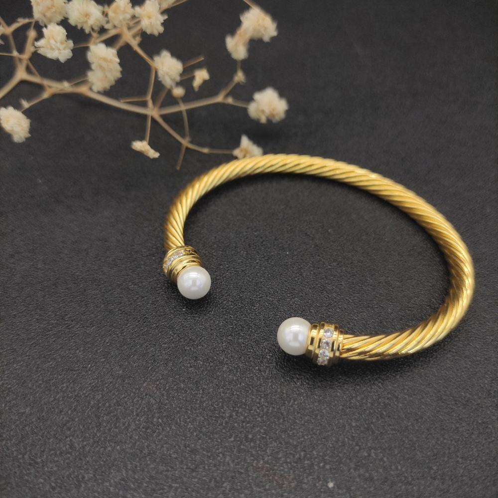 David Yurman 5mm Gold Diamond Pearl Bangle - Picture 5 of 7